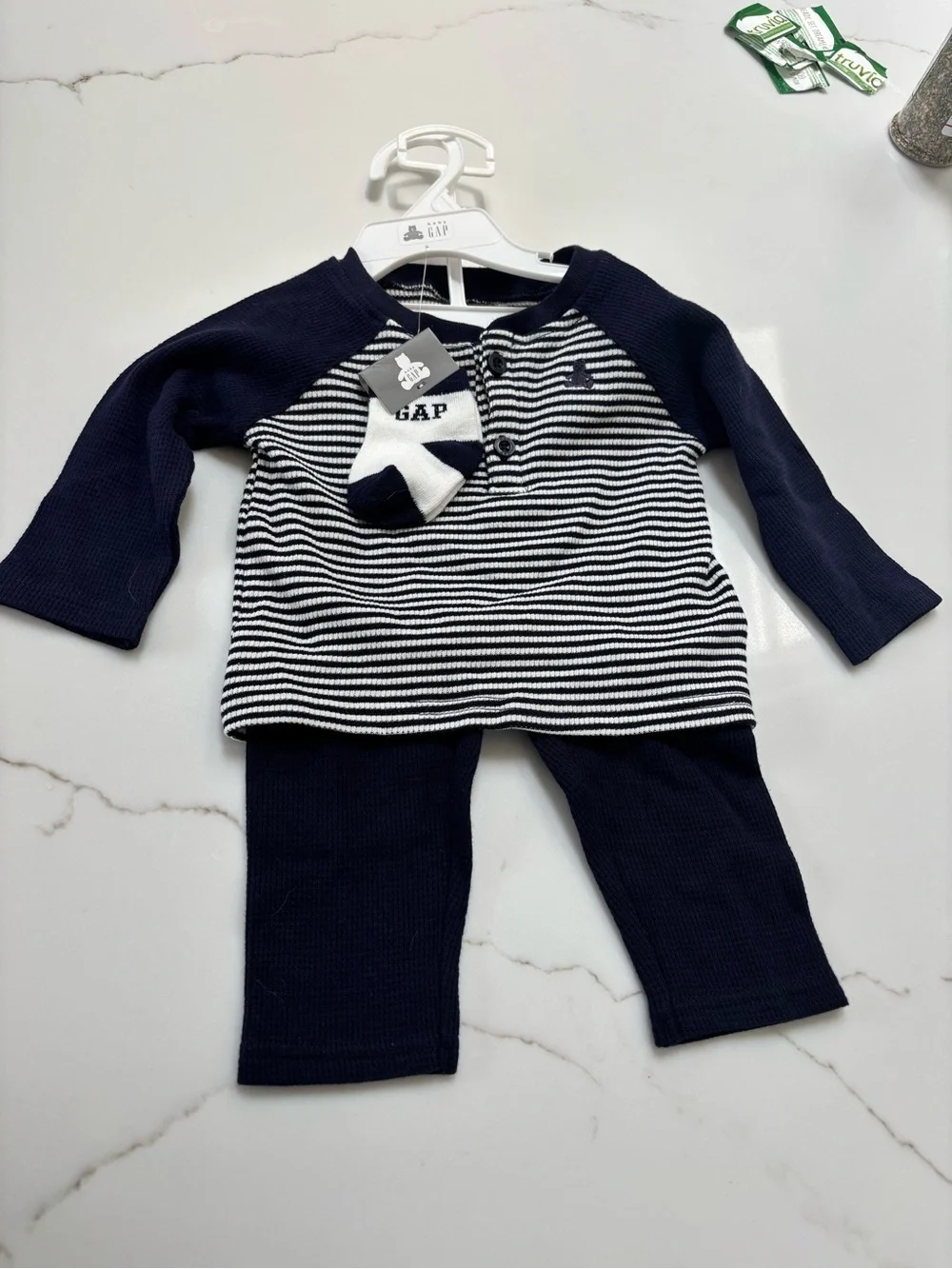 GAP Navy and White Striped Baby Knit Cardigan 6-9 months